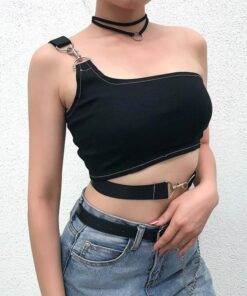 One-shoulder Tank Top with Chains