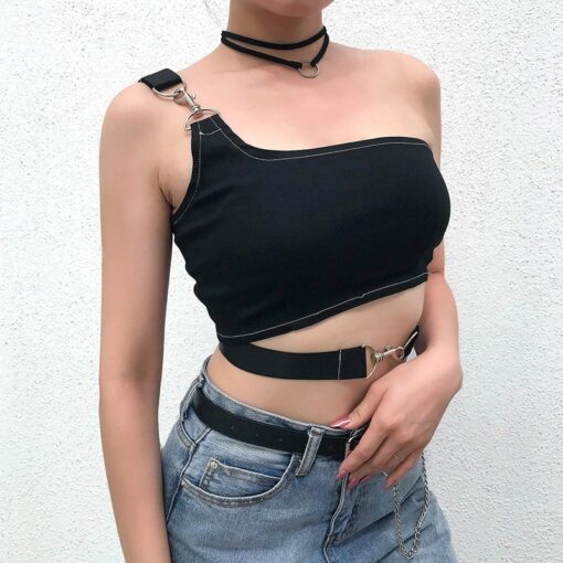 One-shoulder Tank Top with Chains