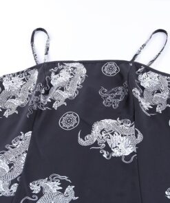 Black Slip Dress with White Dragons Details