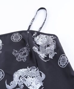 Black Slip Dress with White Dragons Details 3