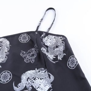 Black Slip Dress with White Dragons Details 3