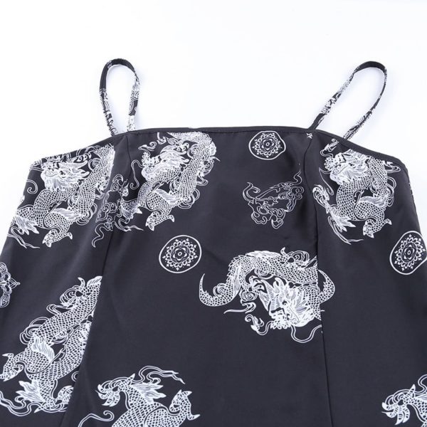 Black Slip Dress with White Dragons Details