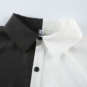 Black & White Turn-Down Collar Shirt Details