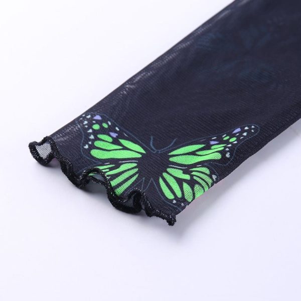 Butterfly Long Sleeve Mesh Crop Top Details 3