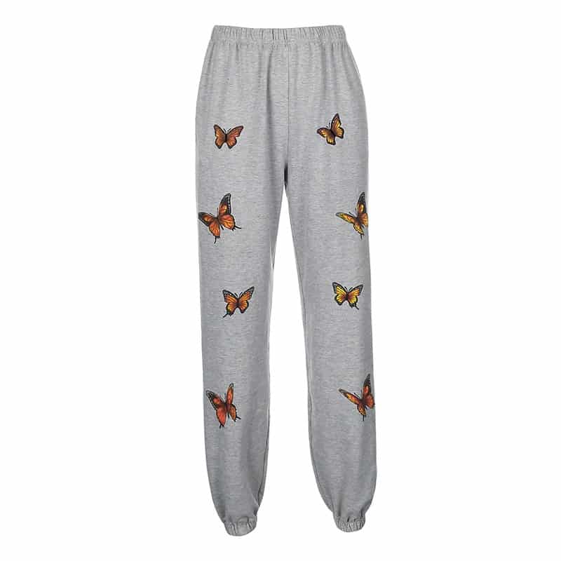 High Waist Sweatpants with Printed Butterflies - Ninja Cosmico