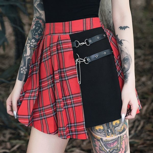 Pleated Mini Skirt with Strap Belts