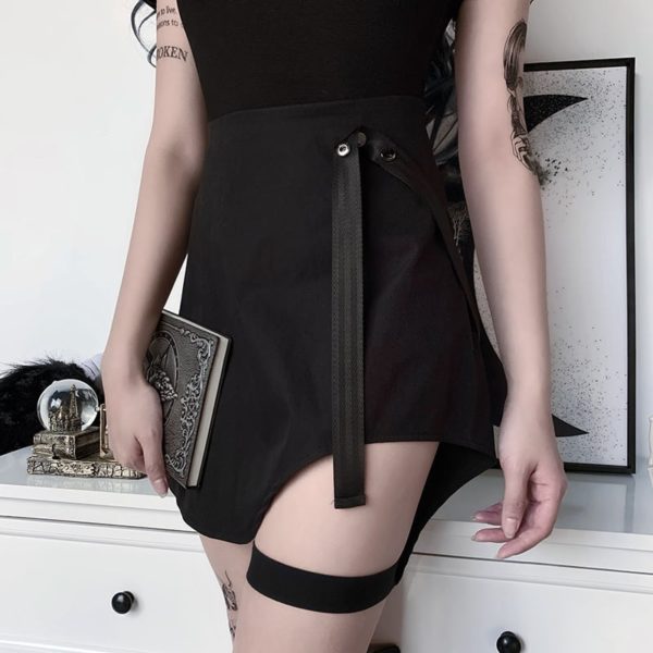 High Waist Mini Skirt with Strap