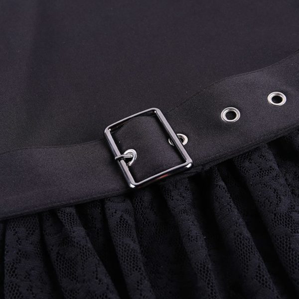 Belted Black Lace Mini Dress - Ninja Cosmico