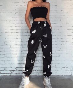 Black Trousers with White Butterflies