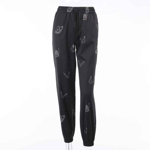 Black Trousers with White Butterflies Full