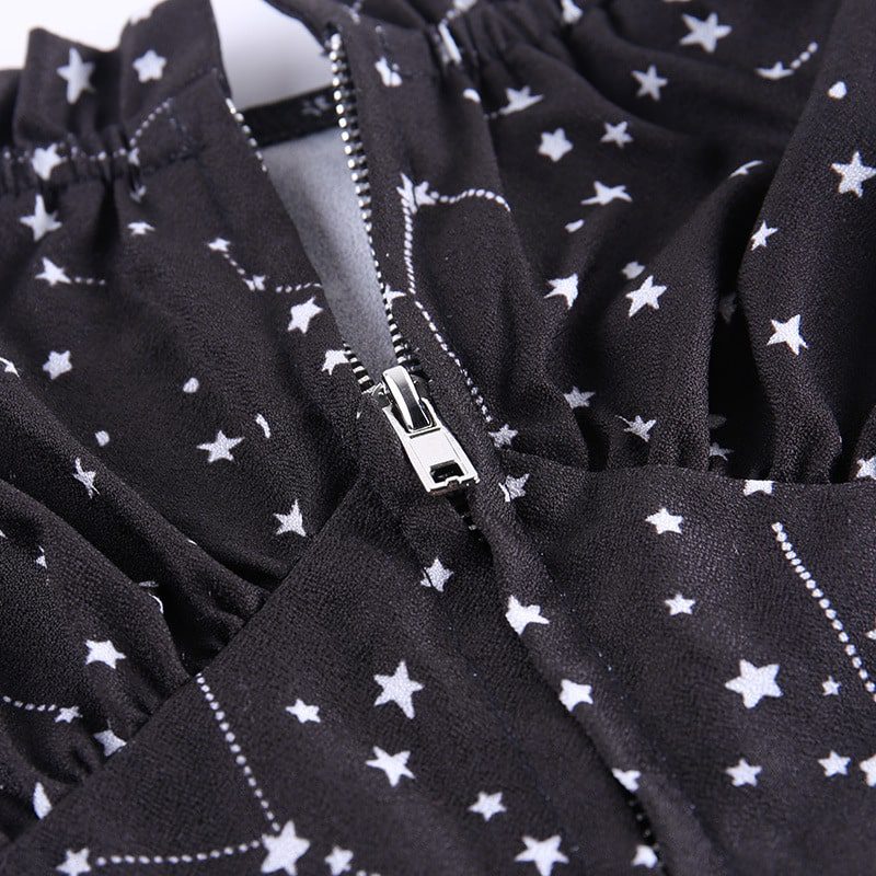 Constellation Crop Top with Puff Sleeves - Ninja Cosmico