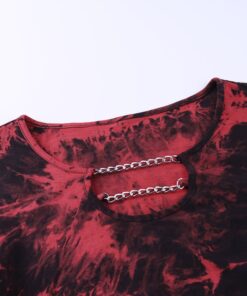 Dark Tie-Dye Crop Top with Metal Chains Neck Details