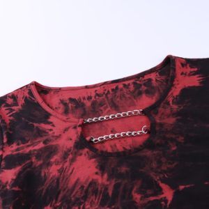 Dark Tie-Dye Crop Top with Metal Chains Neck Details
