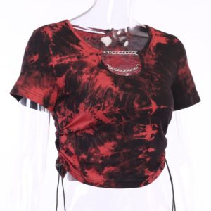 Dark Tie-Dye Crop Top with Metal Chains Neck Full 2