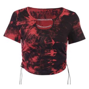 Dark Tie-Dye Crop Top with Metal Chains Neck Full