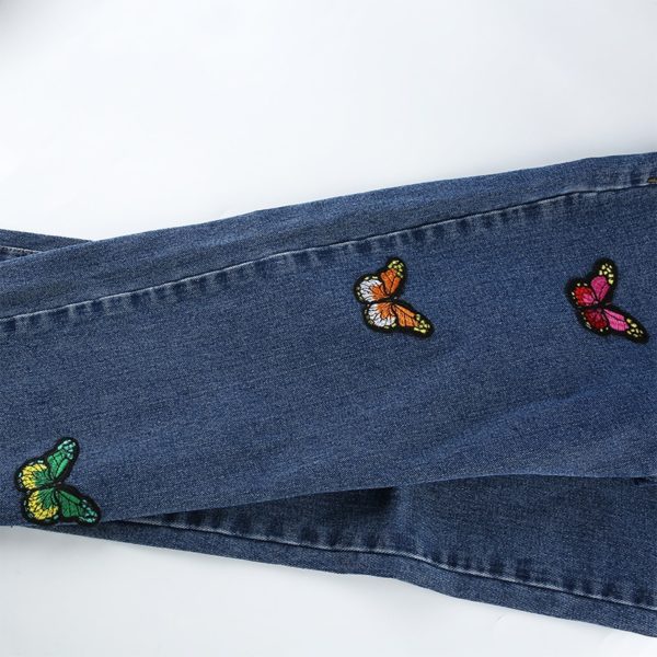 Denim Pants with Colored Butterflies Details 3