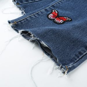 Denim Pants with Colored Butterflies Details 4