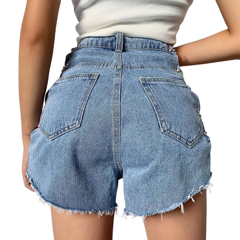 Denim Shorts with Ripped Chained Sides - Ninja Cosmico
