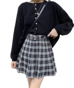 Pleated Plaid Mini Skirt with Ring Belt 2