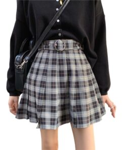 Pleated Plaid Mini Skirt with Ring Belt 3