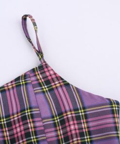 Purple Plaid Mini Dress Details