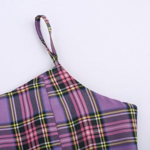 Purple Plaid Mini Dress Details