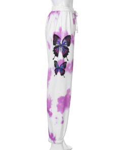 Purple Tie Dye Trousers with Side Butterflies Full Side