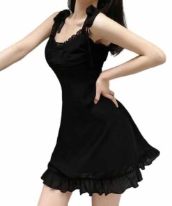 Ruffle Edged Black Mini Dress 02