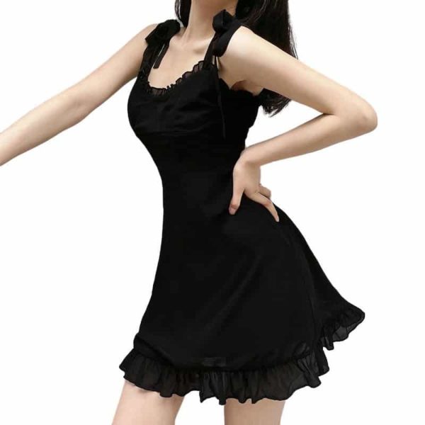 Ruffle Edged Black Mini Dress 02