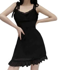 Ruffle Edged Black Mini Dress 03