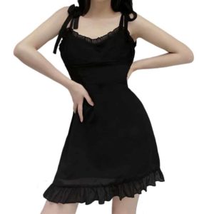 Ruffle Edged Black Mini Dress 03