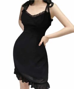 Ruffle Edged Black Mini Dress
