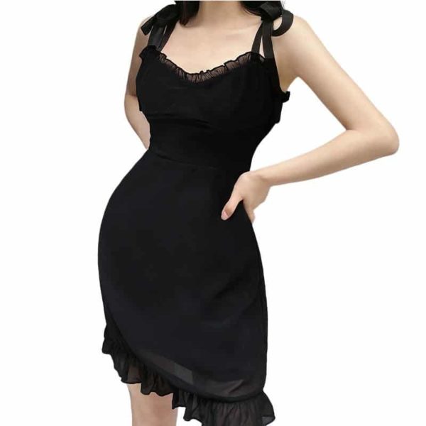 Ruffle Edged Black Mini Dress