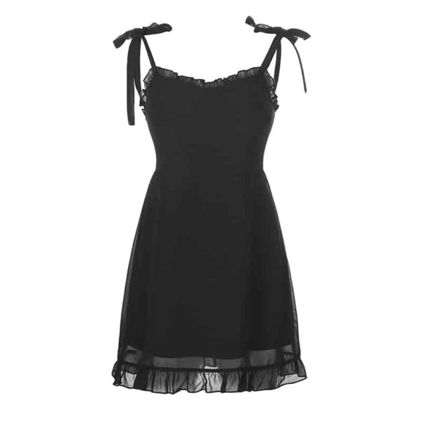 Ruffle Edged Black Mini Dress Full