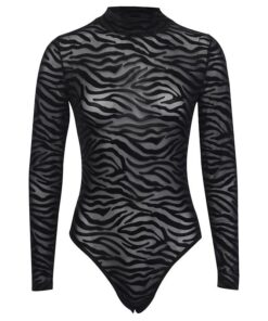 Zebra Print Transparent Bodysuit Full