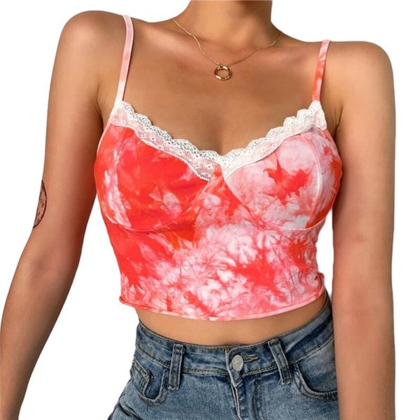 Red Tie-Dye Lace Camisole