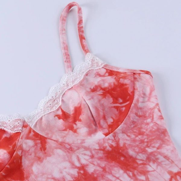 Red Tie Dye Lace Camisole Details