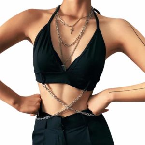 Black Camisole with Cross Chains