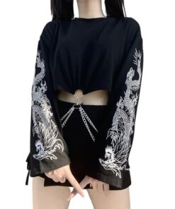 Dragon Sleeves Crop Top with Chains