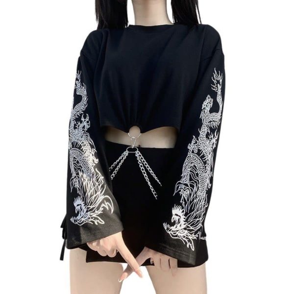 Dragon Sleeves Crop Top with Chains