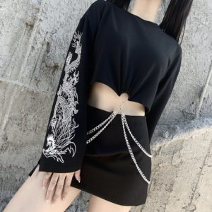 Dragon Sleeves Crop Top with Chains 2