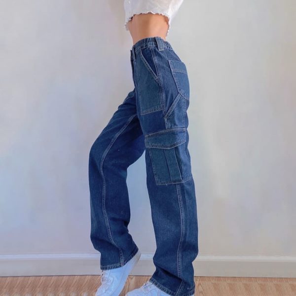 High Waist Blue Jeans with Pockets