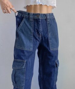 High Waist Blue Jeans with Pockets 4
