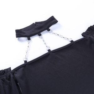 Long Sleeve Crop Top with Triple Chains Choker Details