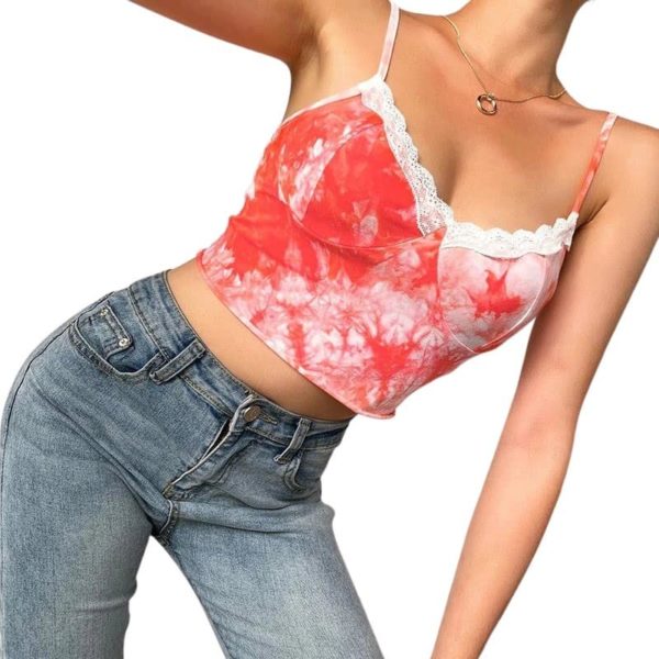 Red Tie Dye Lace Camisole 2