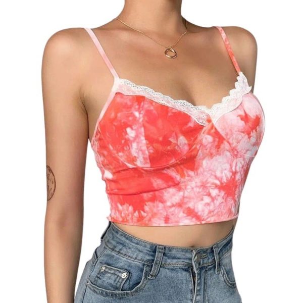 Red Tie Dye Lace Camisole 5