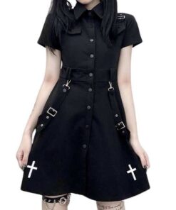 Gothic High Waist Mini Dress with Cross