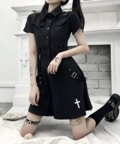 Gothic High Waist Mini Dress with Cross 8