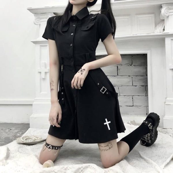 Gothic High Waist Mini Dress with Cross 8