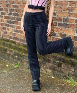 High Waist Black Jeans with White Stripes 2